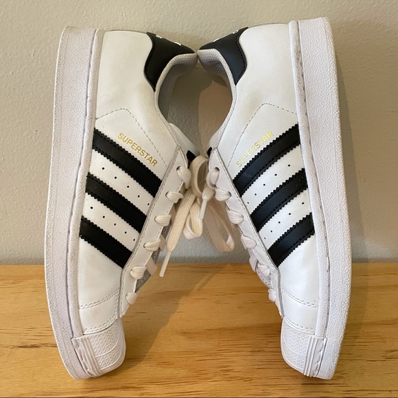 adidas superstar black white leather womens 5.5 sneakers low top striped - Picture 6 of 8